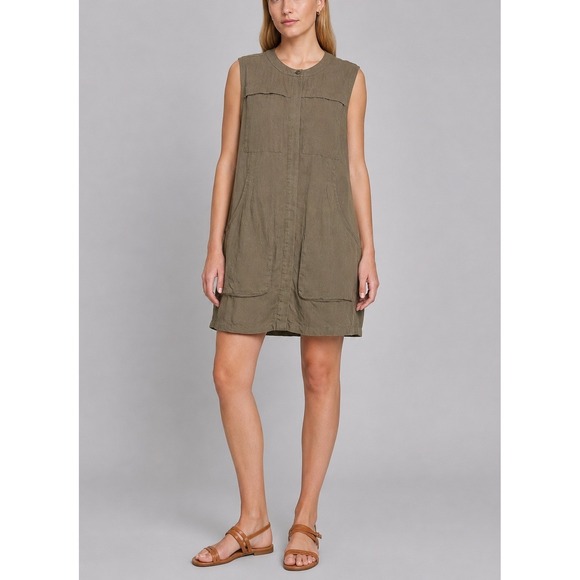Nau Dresses & Skirts - Nau Flaxible Sable Linen Blend Sleeveless Dress Womens S Green Utility Safari